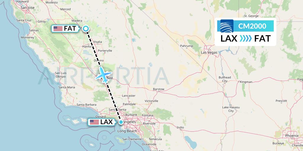 CM2000 Copa Airlines Flight Map: Los Angeles to Fresno