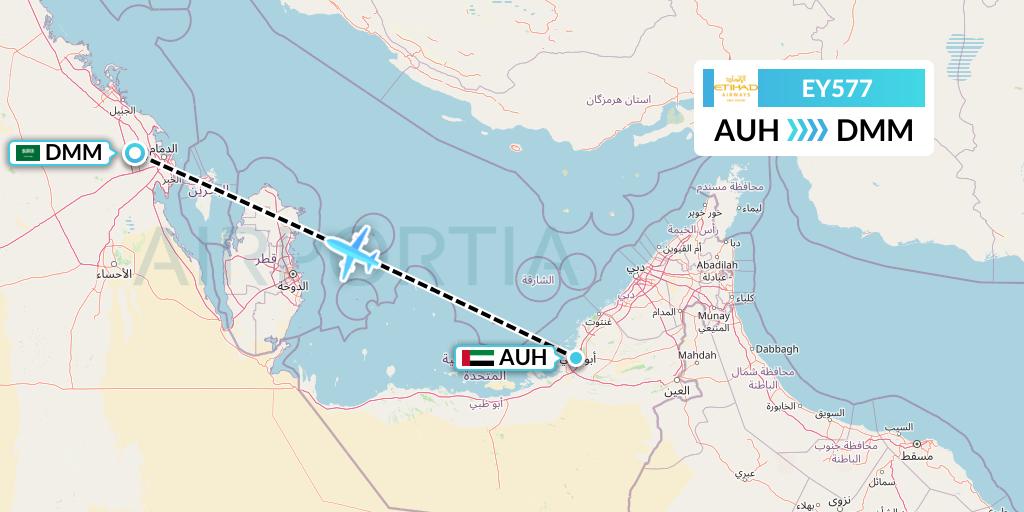 EY577 Etihad Airways Flight Map: Abu Dhabi to Dammam