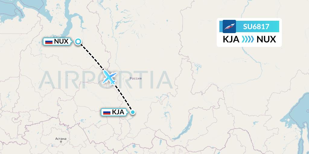 SU6817 Aeroflot Flight Map: Krasnoyarsk to Novy Urengoy