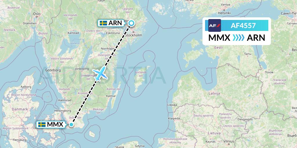 AF4557 Air France Flight Map: Malmo to Stockholm