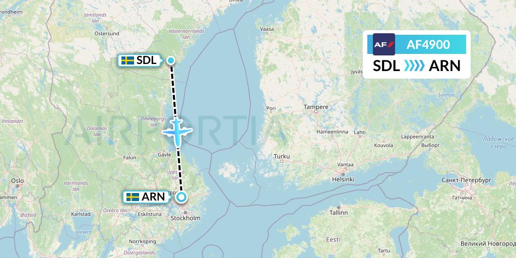 AF4900 Air France Flight Map: Sundsvall to Stockholm