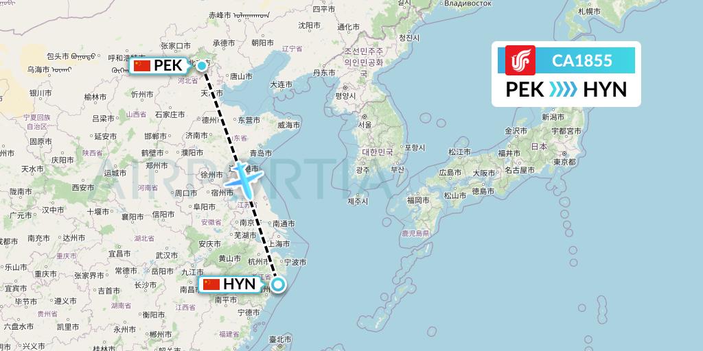CA1855 Air China Flight Map: Beijing to Huangyan