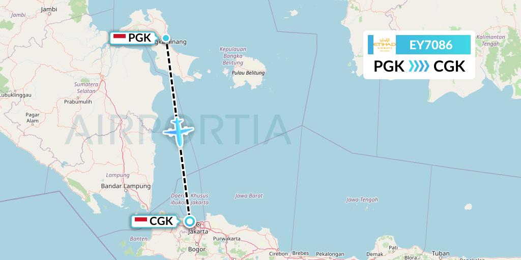 EY7086 Etihad Airways Flight Map: Pangkal Pinang to Jakarta