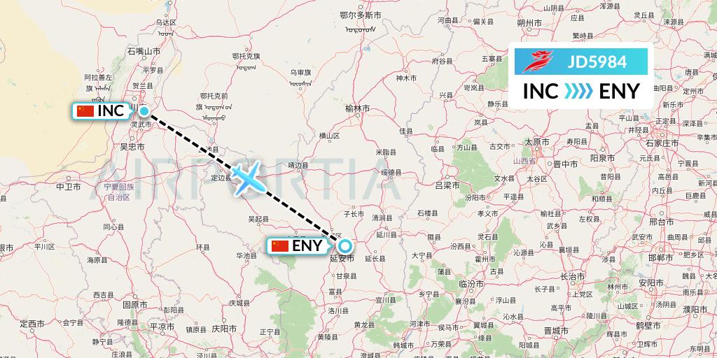 JD5984 Capital Airlines Flight Map: Yinchuan to Yan'an