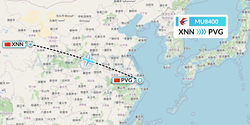 MU8400 China Eastern Airlines Flight Map: Xining to Shanghai