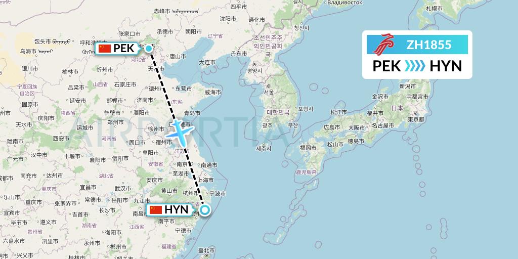 ZH1855 Shenzhen Airlines Flight Map: Beijing to Huangyan