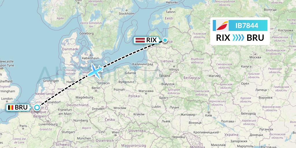 IB7844 Iberia Flight Map: Riga to Brussels