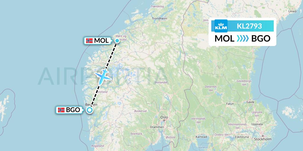 KL2793 KLM Flight Map: Molde to Bergen