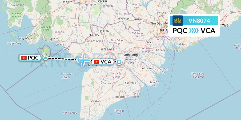 VN8074 Vietnam Airlines Flight Map: Phu Quoc to Can Tho