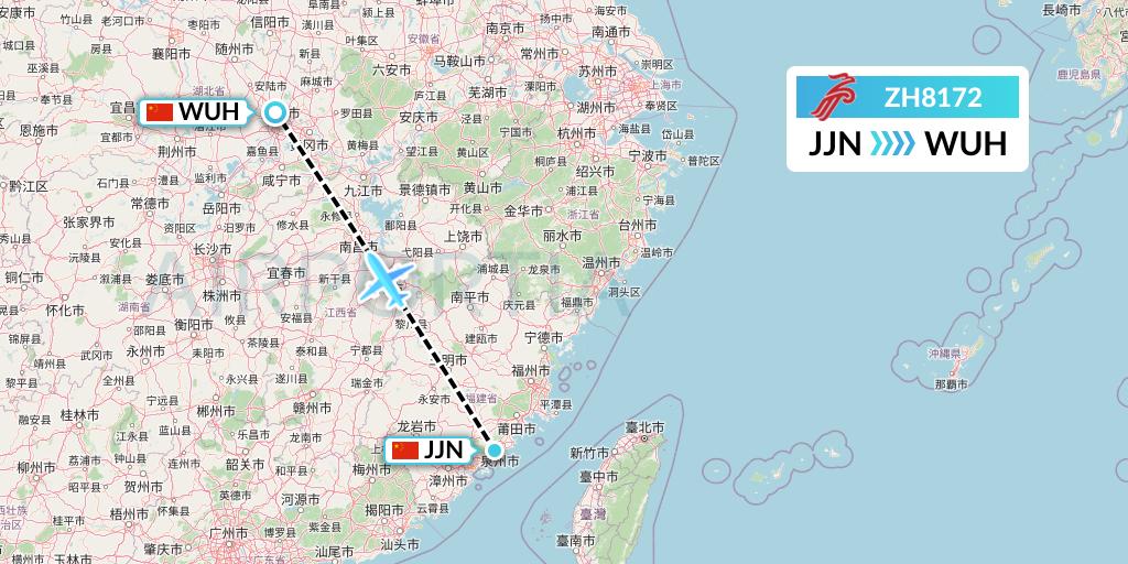 ZH8172 Shenzhen Airlines Flight Map: Jinjiang to Wuhan