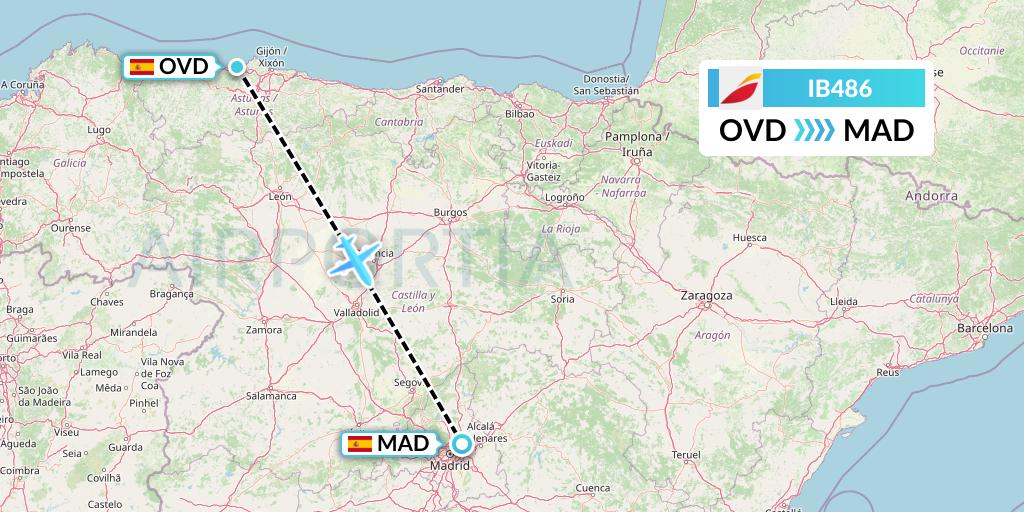 IB486 Iberia Flight Map: Asturias to Madrid