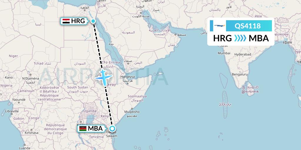 QS4118 Smartwings Flight Map: Hurghada to Mombasa