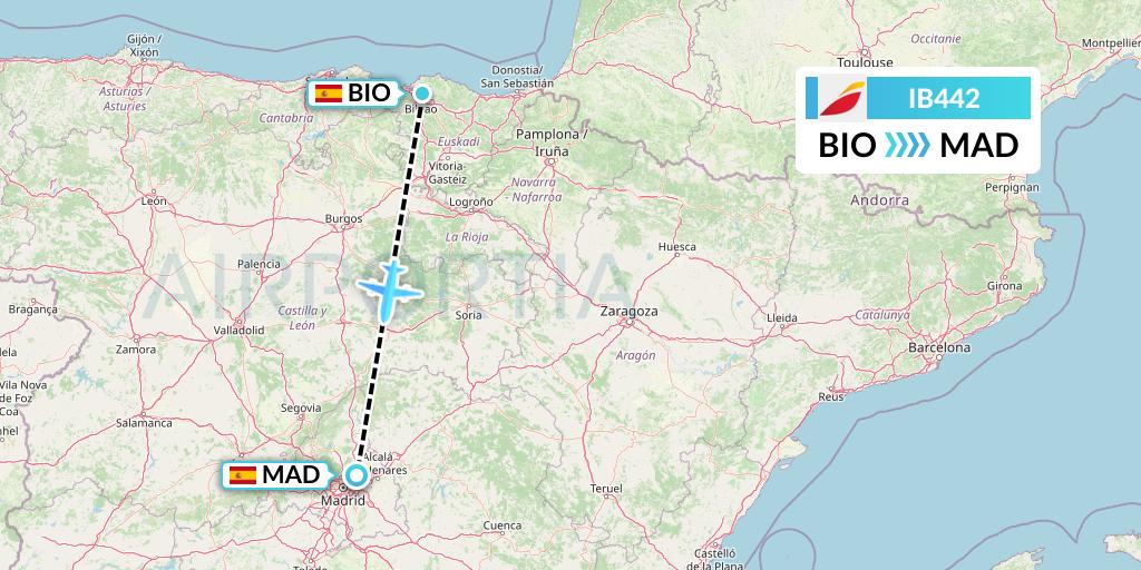IB442 Iberia Flight Map: Bilbao to Madrid