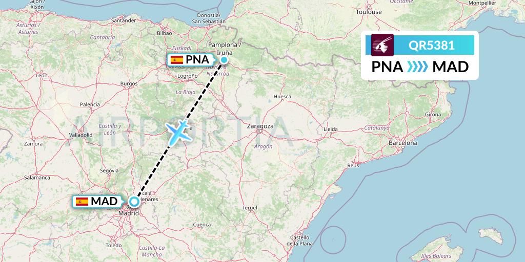 QR5381 Qatar Airways Flight Map: Pamplona to Madrid