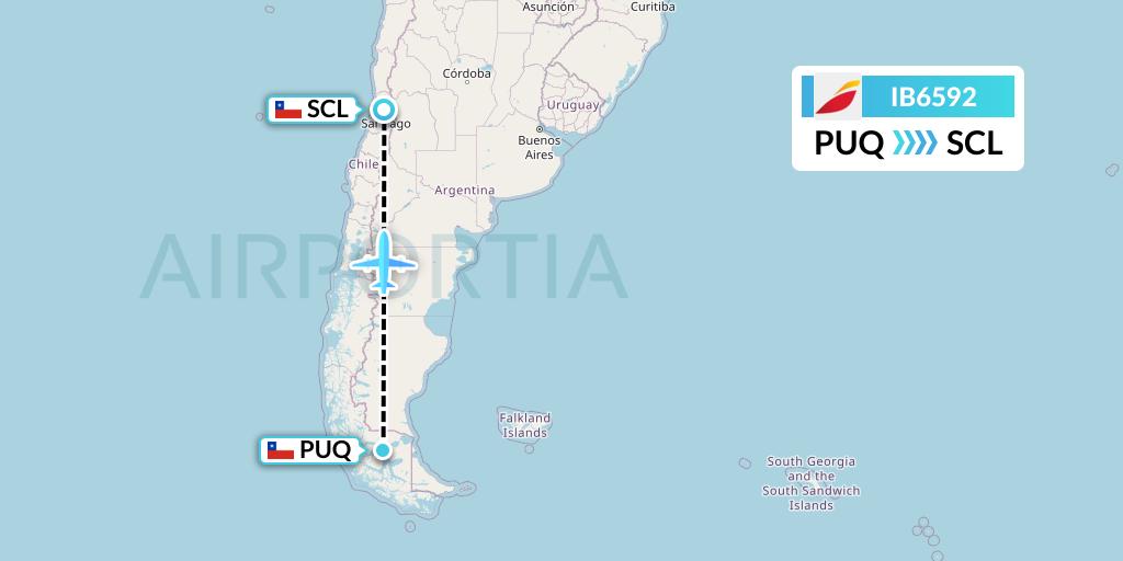IB6592 Iberia Flight Map: Punta Arenas to Santiago