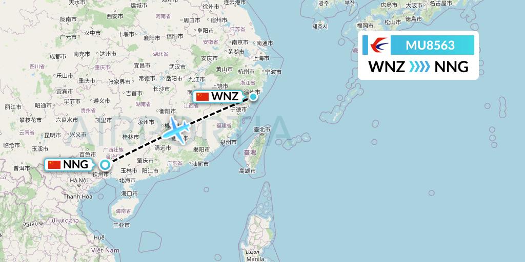 MU8563 China Eastern Airlines Flight Map: Wenzhou to Nanning