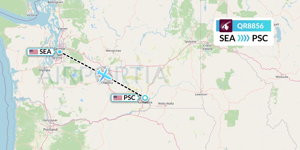 QR8856 Qatar Airways Flight Map: Seattle to Pasco