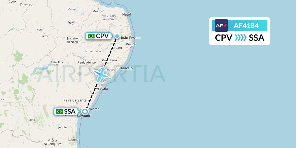 AF4184 Air France Flight Map: Campina Grande to Salvador