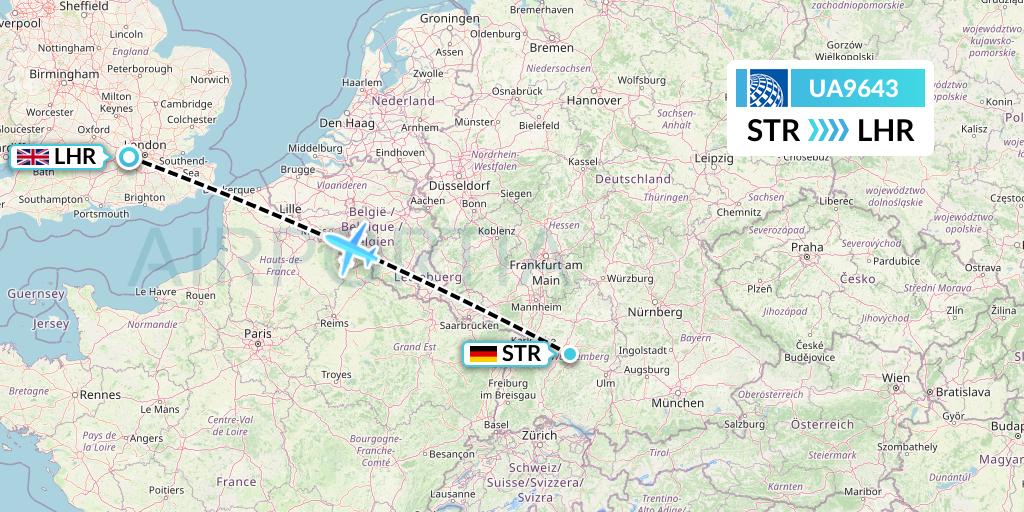UA9643 United Airlines Flight Map: Stuttgart to London