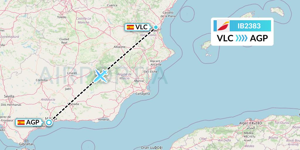 IB2383 Iberia Flight Map: Valencia to Malaga