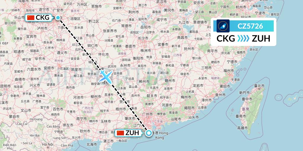 CZ5726 China Southern Airlines Flight Map: Chongqing to Zhuhai