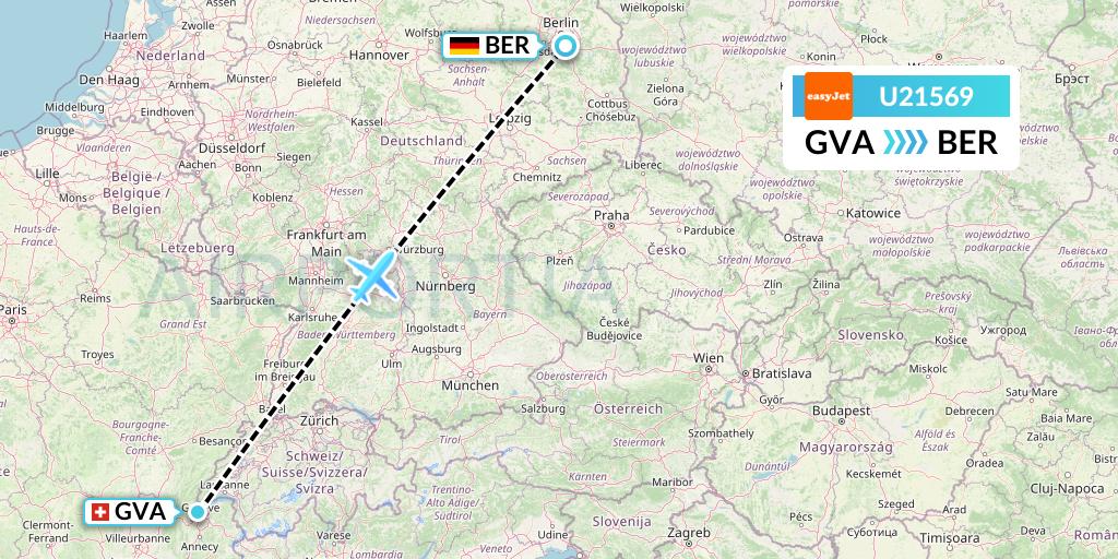 U21569 EasyJet Flight Map: Geneva to Berlin