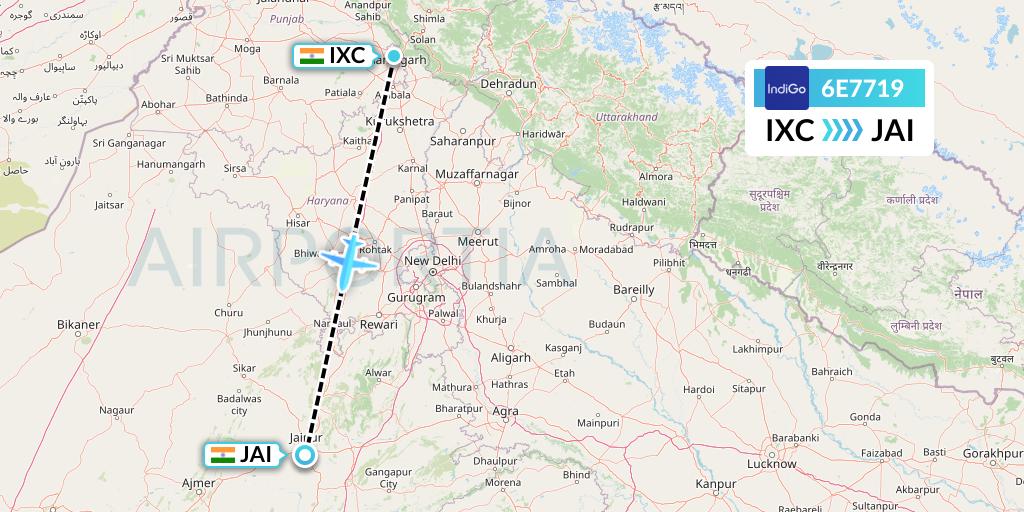 6E7719 IndiGo Airlines Flight Map: Chandigarh to Jaipur