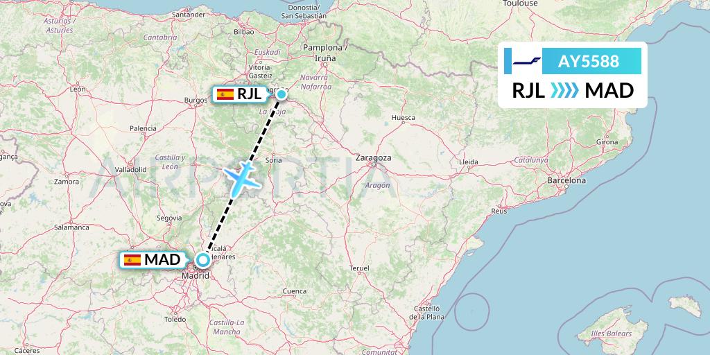 AY5588 Finnair Flight Map: Logrono to Madrid