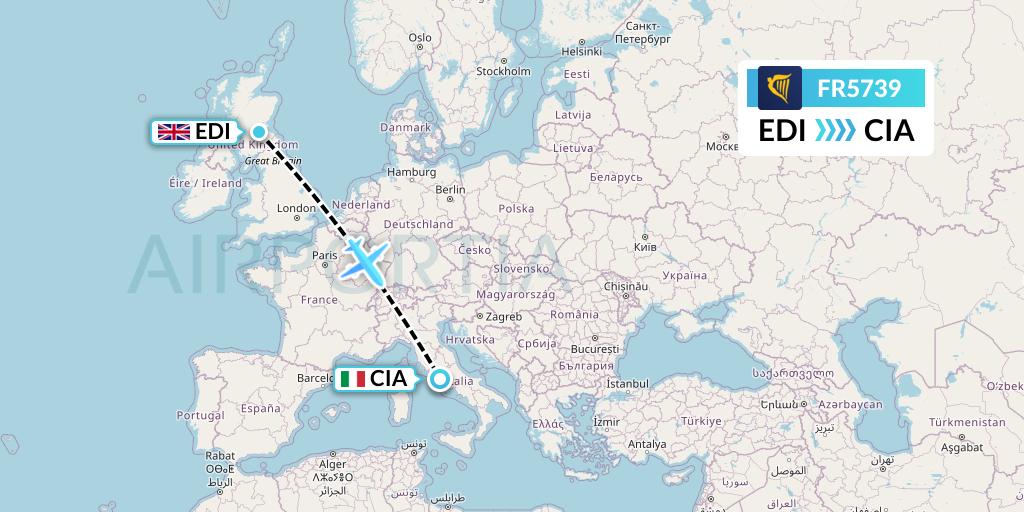 FR5739 Ryanair Flight Map: Edinburgh to Rome