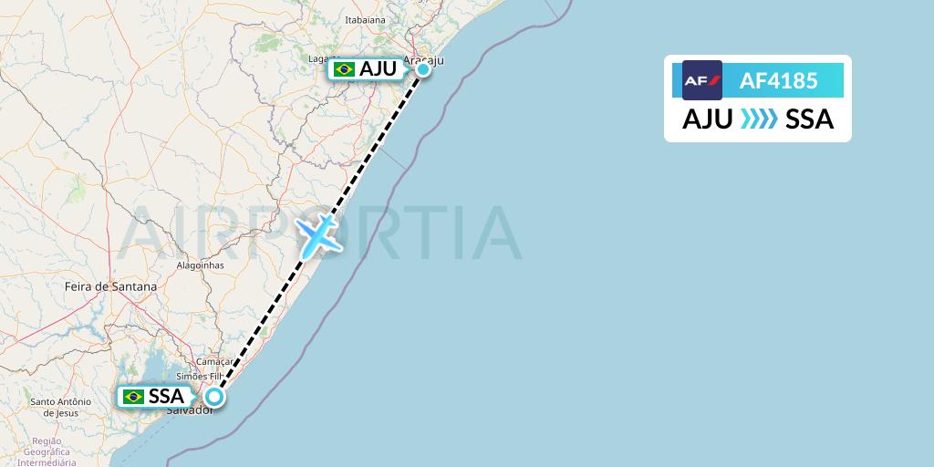 AF4185 Air France Flight Map: Aracaju to Salvador