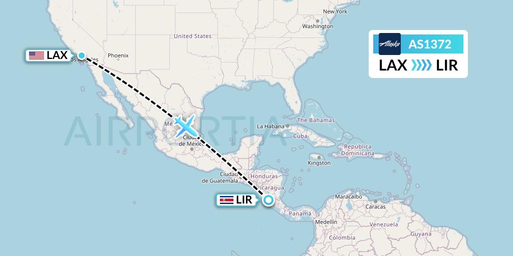 AS1372 Alaska Airlines Flight Map: Los Angeles to Liberia