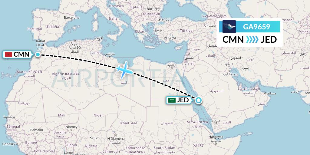 GA9659 Garuda Indonesia Flight Map: Casablanca to Jeddah