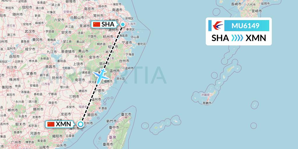 MU6149 China Eastern Airlines Flight Map: Shanghai to Xiamen