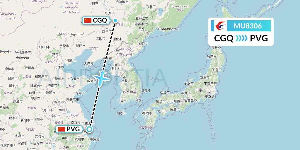 MU8306 China Eastern Airlines Flight Map: Changchun to Shanghai