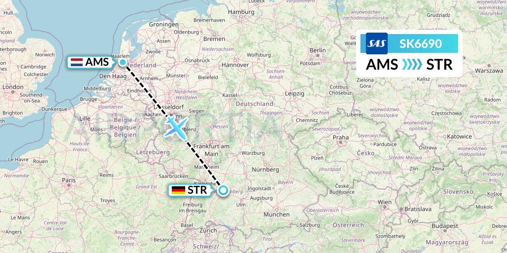 SK6690 SAS Flight Map: Amsterdam to Stuttgart