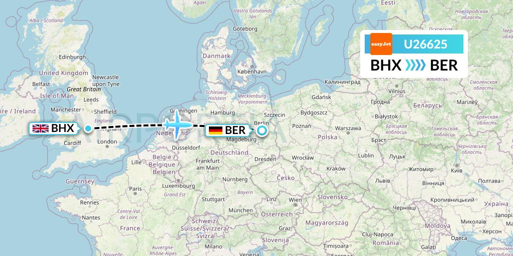 U26625 EasyJet Flight Map: Birmingham to Berlin