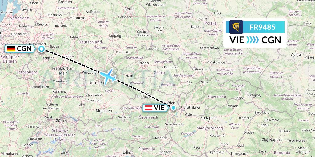 FR9485 Ryanair Flight Map: Vienna to Cologne