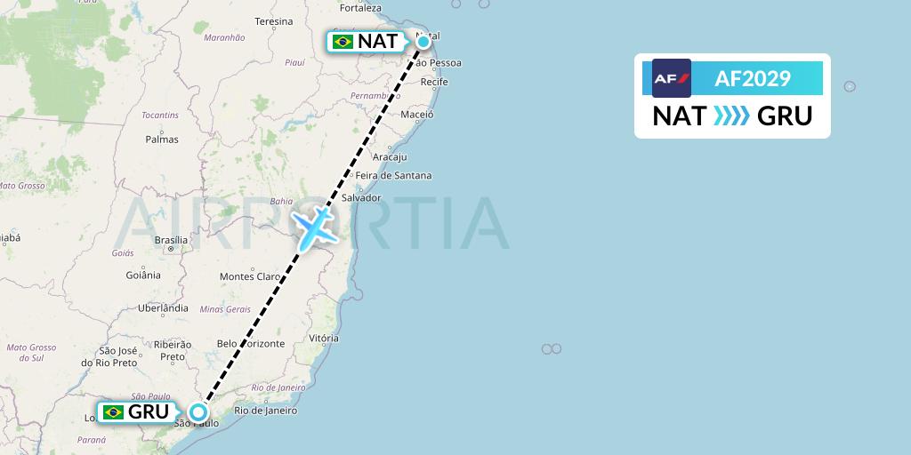 AF2029 Air France Flight Map: Natal to Sao Paulo
