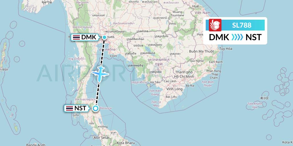 SL788 Thai Lion Air Flight Map: Bangkok to Nakhon Si Thammarat