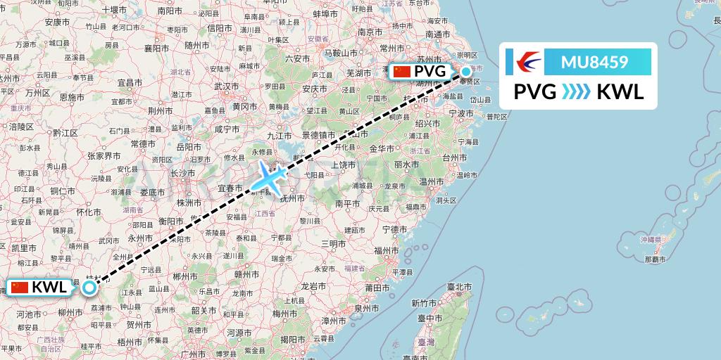 MU8459 China Eastern Airlines Flight Map: Shanghai to Guilin