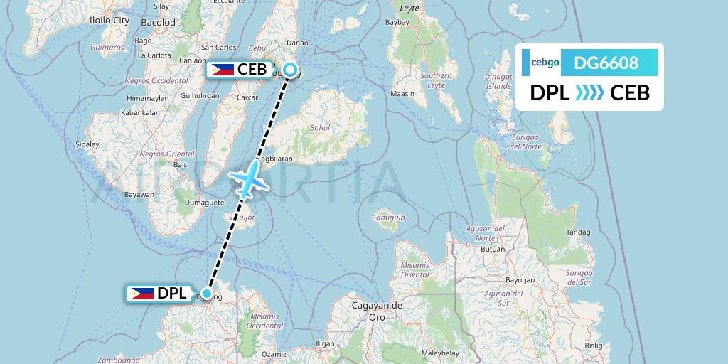 DG6608 Cebgo Flight Map: Dipolog to Cebu