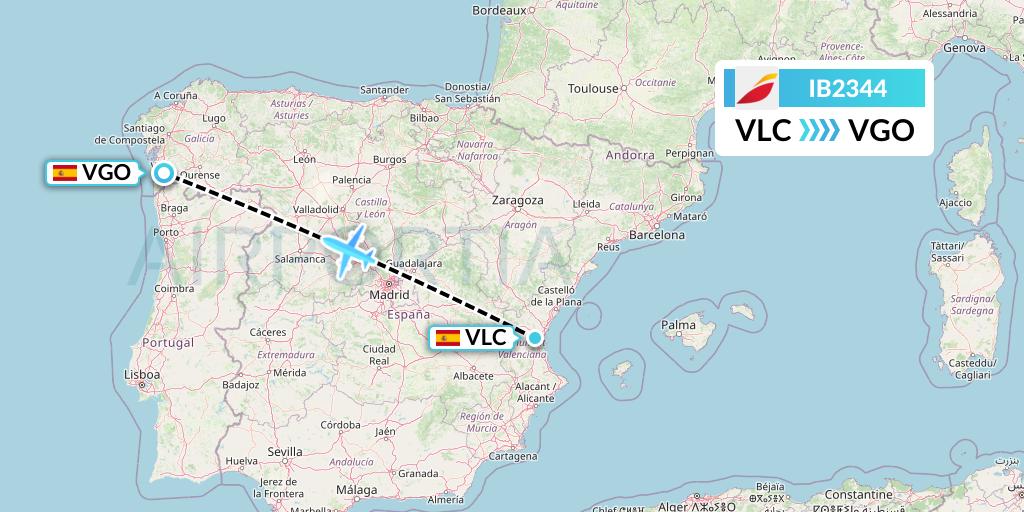 IB2344 Iberia Flight Map: Valencia to Vigo