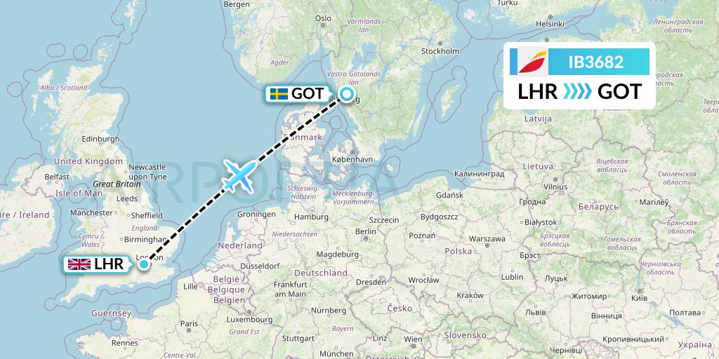 IB3682 Iberia Flight Map: London to Gothenburg