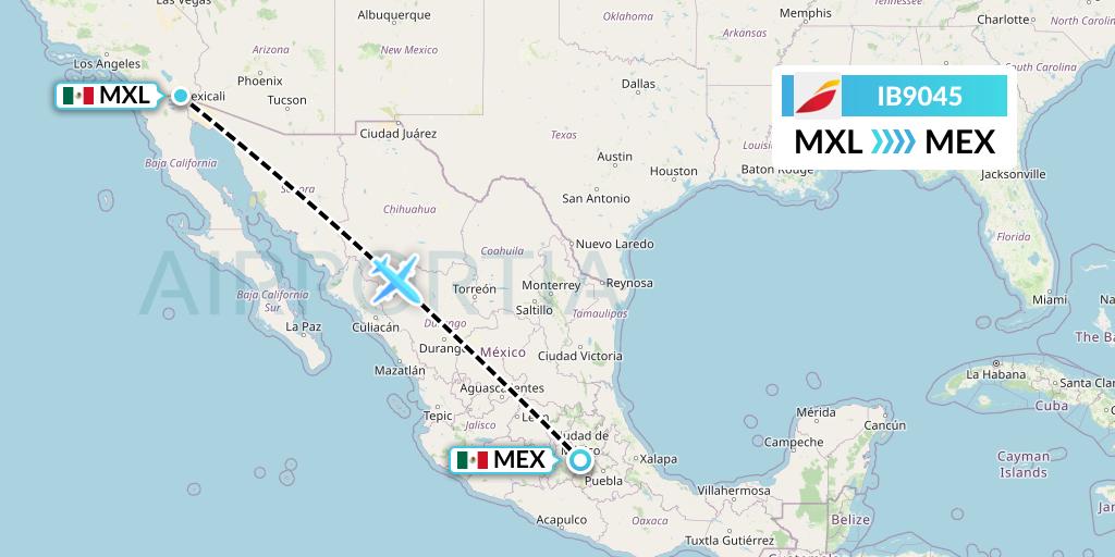 IB9045 Iberia Flight Map: Mexicali to Mexico City
