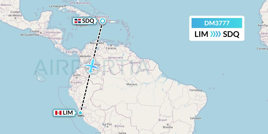 DM3777 Arajet Flight Map: Lima to Santo Domingo