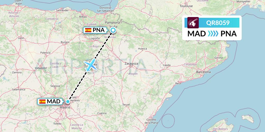 QR8059 Qatar Airways Flight Map: Madrid to Pamplona