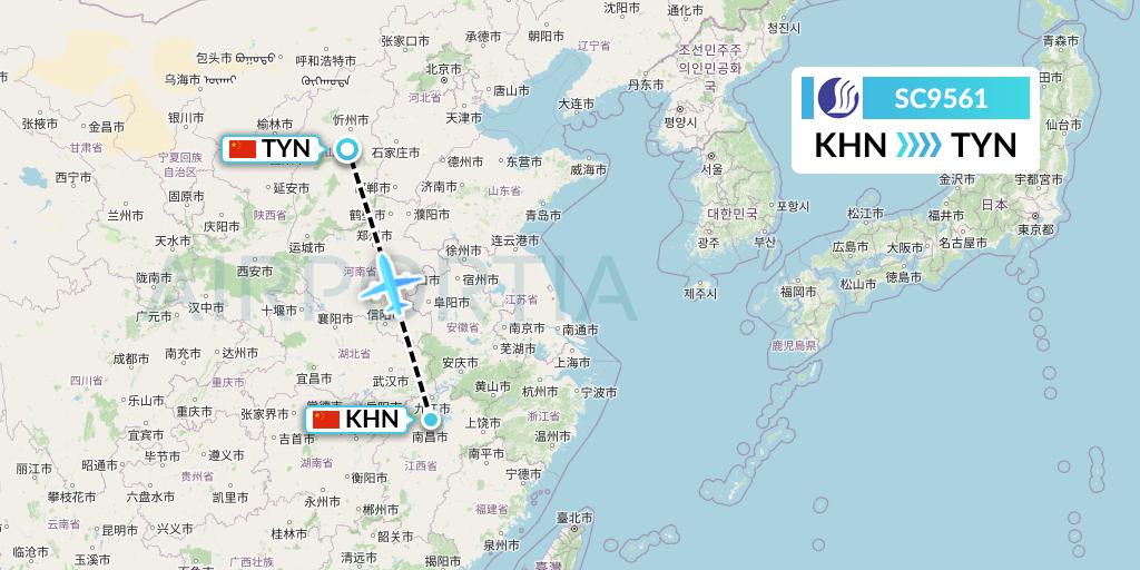 SC9561 Shandong Airlines Flight Map: Nanchang to Taiyuan