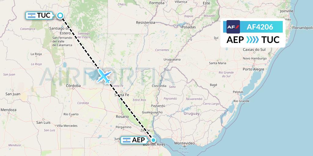 AF4206 Air France Flight Map: Buenos Aires to Tucuman