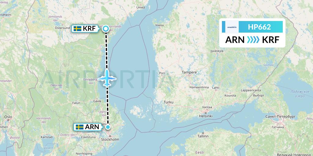 HP662 Amapola Flyg Flight Map: Stockholm to Kramfors