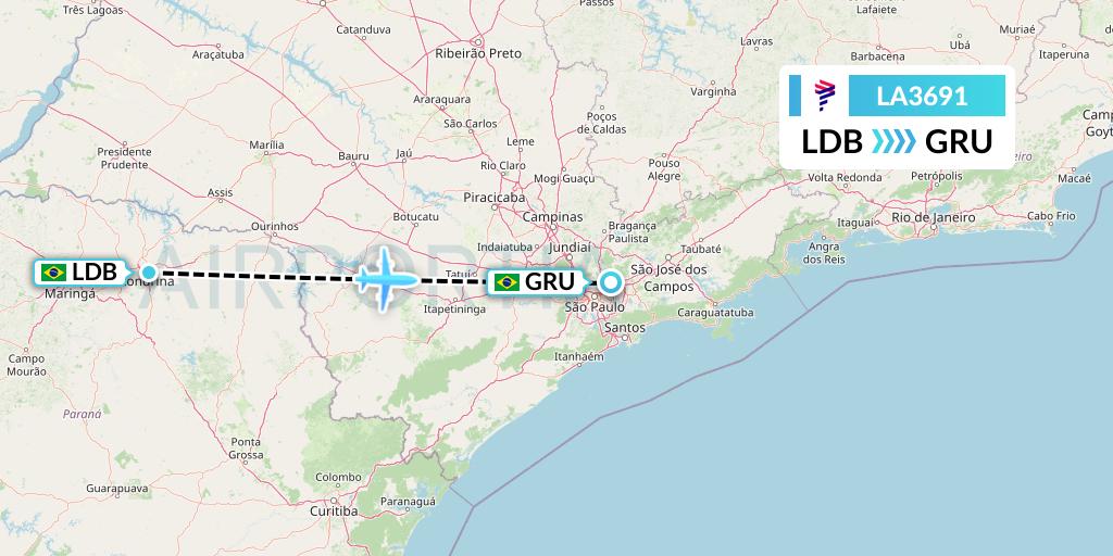 LA3691 LAN Airlines Flight Map: Londrina to Sao Paulo